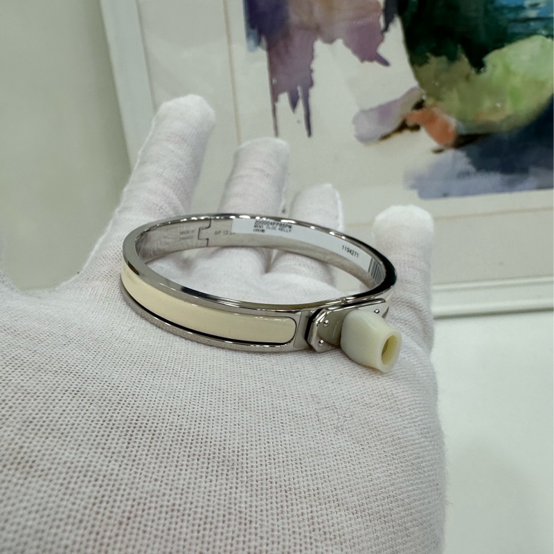 Hermes 愛馬仕Mini Clic Kelly手鐲新款kelly扣奶油白銀扣 SP 全新-5