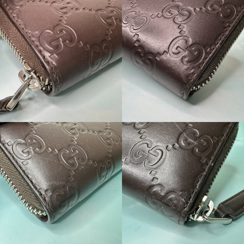GUCCI 深咖GG皮革壓紋拉鍊卡包-8