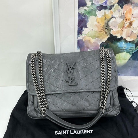 YSL聖羅蘭Niki中號鏈條包 深灰色油蠟皮