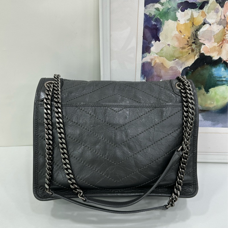 YSL聖羅蘭Niki中號鏈條包 深灰色油蠟皮-2