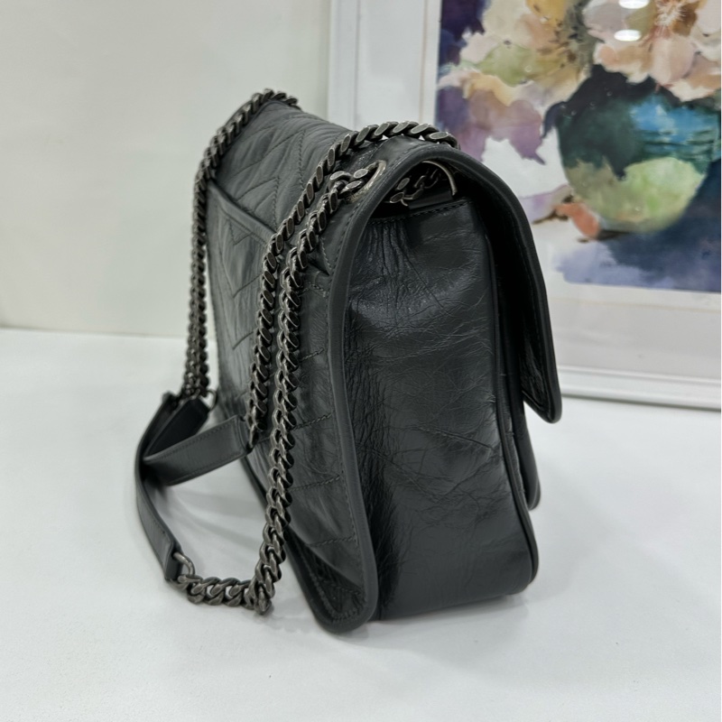 YSL聖羅蘭Niki中號鏈條包 深灰色油蠟皮-3