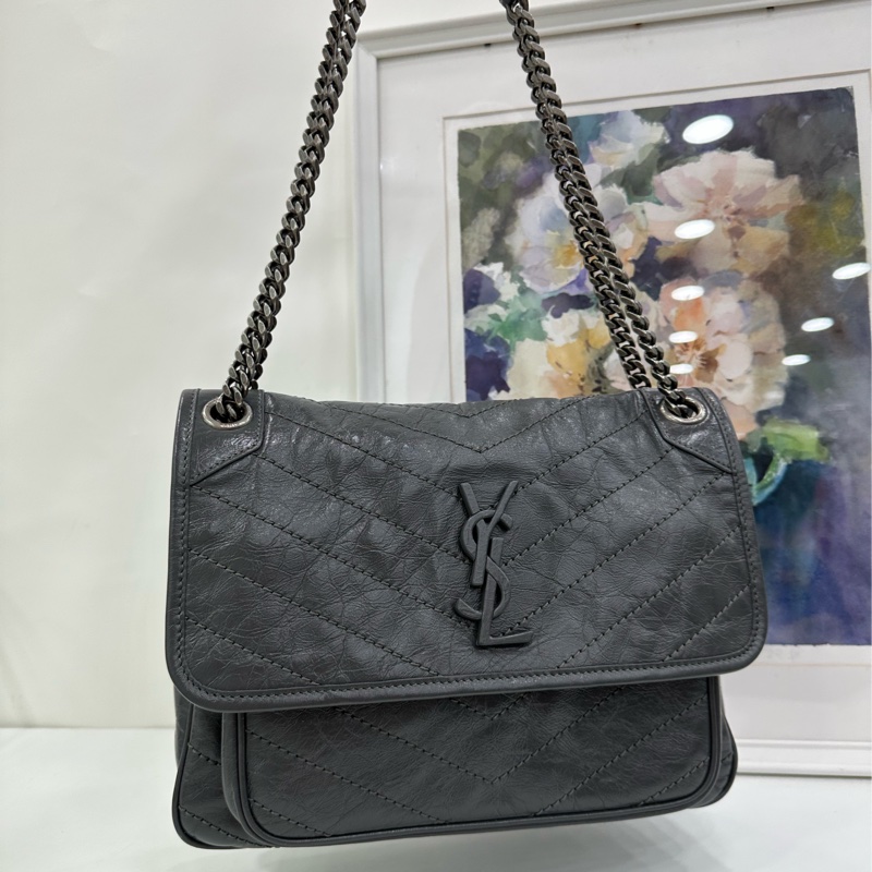 YSL聖羅蘭Niki中號鏈條包 深灰色油蠟皮-8