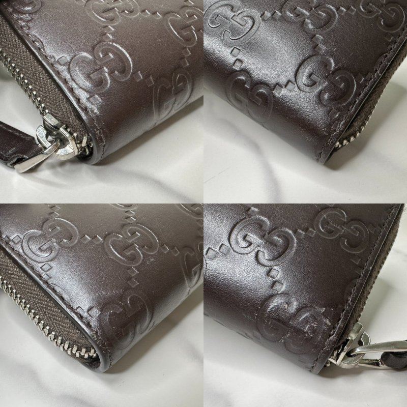 GUCCI 深咖雙G皮革壓花拉鍊卡包-8