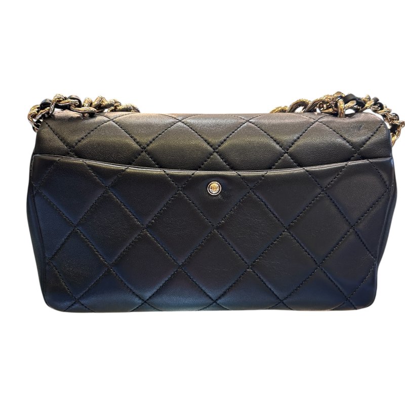 CHANEL黑色羊皮菱格金扣兩用包-1