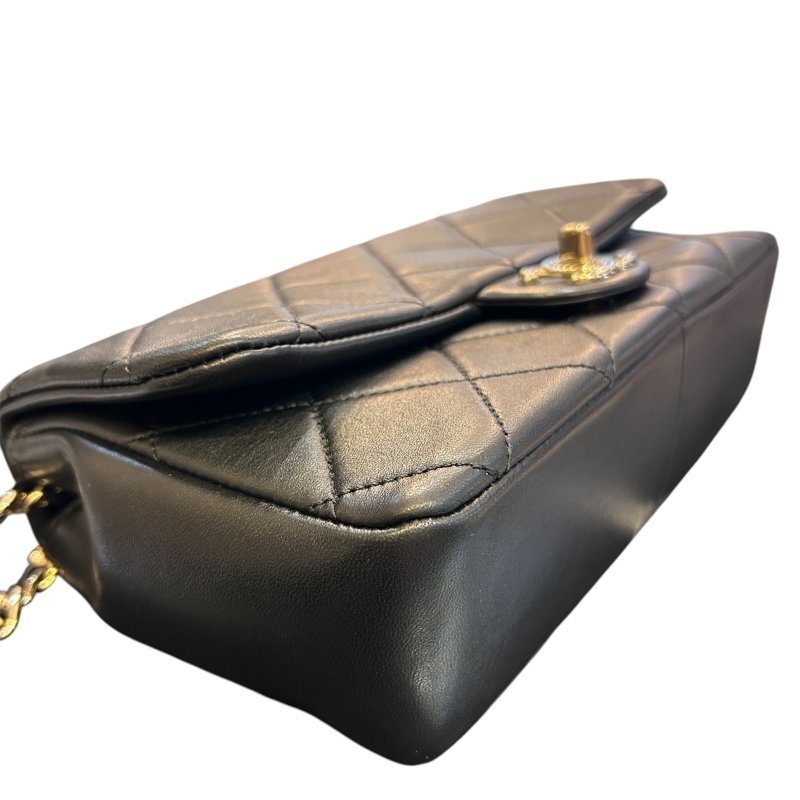 CHANEL黑色羊皮菱格金扣兩用包-4