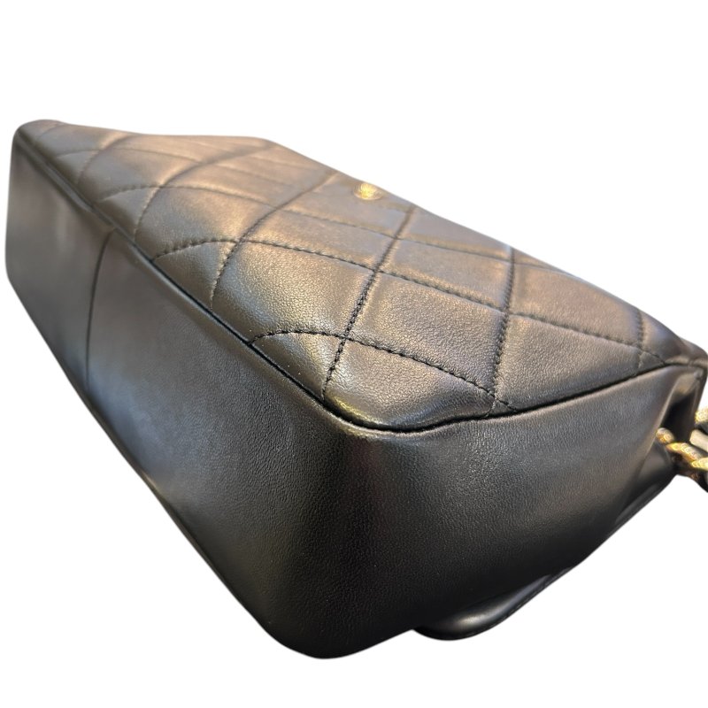 CHANEL黑色羊皮菱格金扣兩用包-5