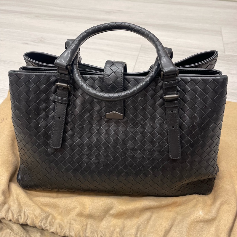Bottega Veneta Roma 寬37 中號黑色牛皮編織包-2