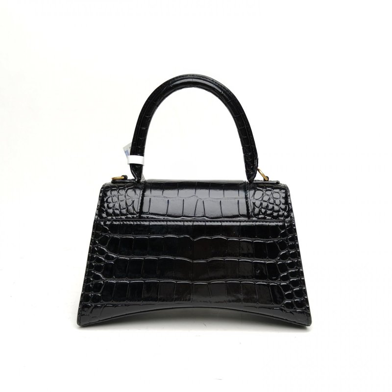 BALENCIAGA Hourglass沙漏S碼鱷魚壓紋黑色牛皮肩背包-2