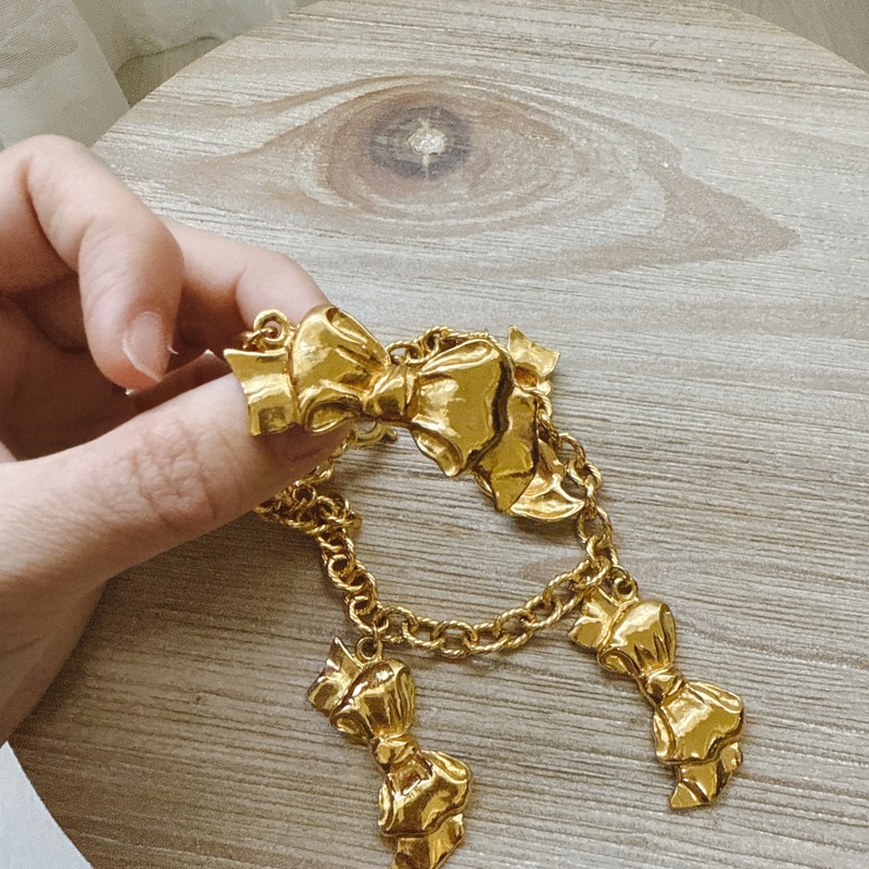 1990 vintage 古董 香奈兒 Chanel 鍍金 蝴蝶結 項鍊-1