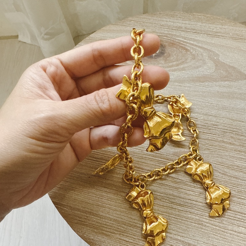 1990 vintage 古董 香奈兒 Chanel 鍍金 蝴蝶結 項鍊-2