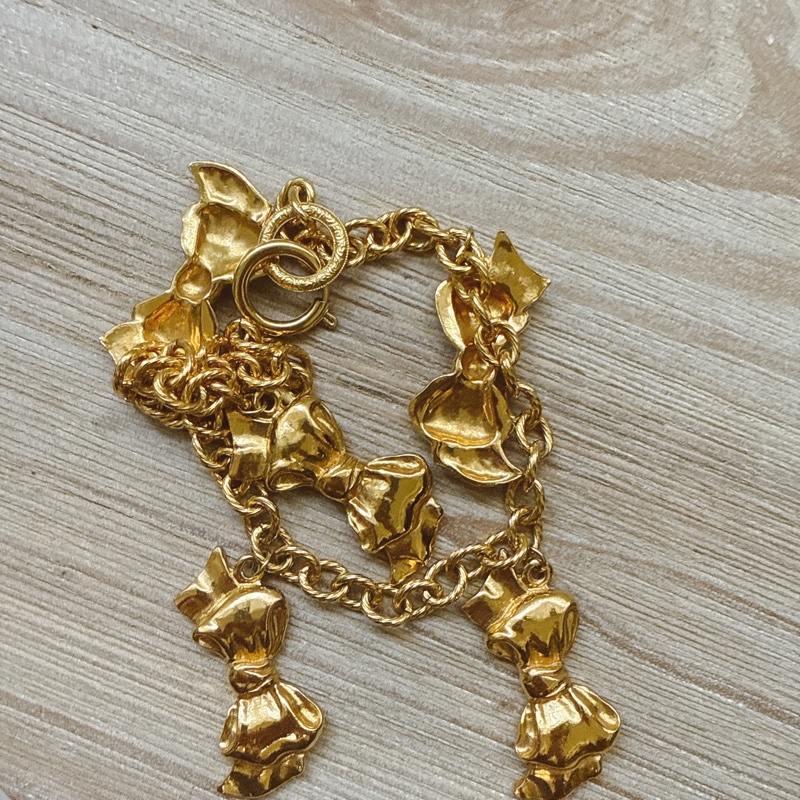 1990 vintage 古董 香奈兒 Chanel 鍍金 蝴蝶結 項鍊-3