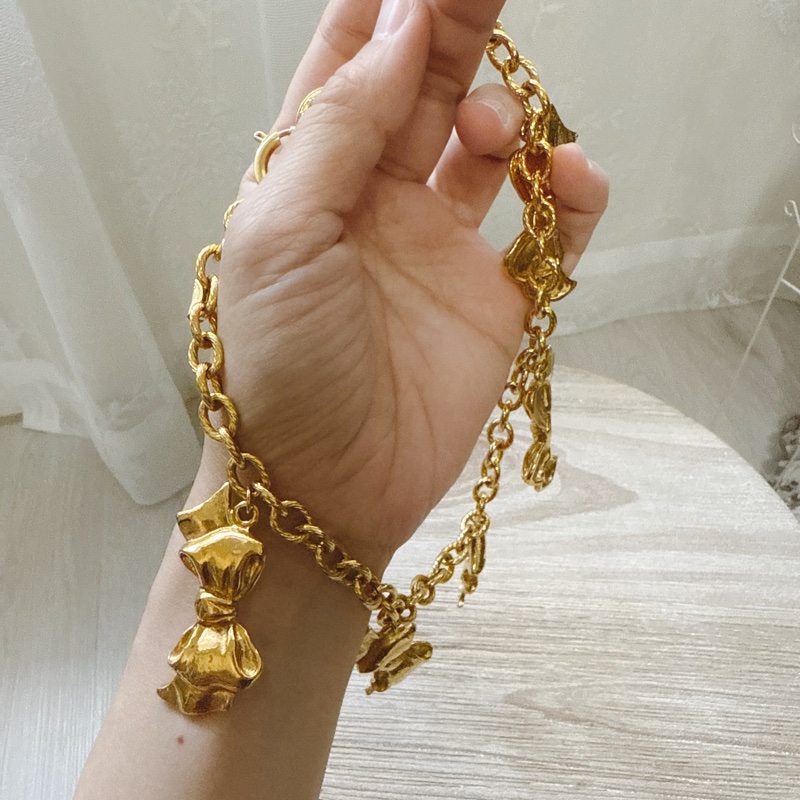 1990 vintage 古董 香奈兒 Chanel 鍍金 蝴蝶結 項鍊-5