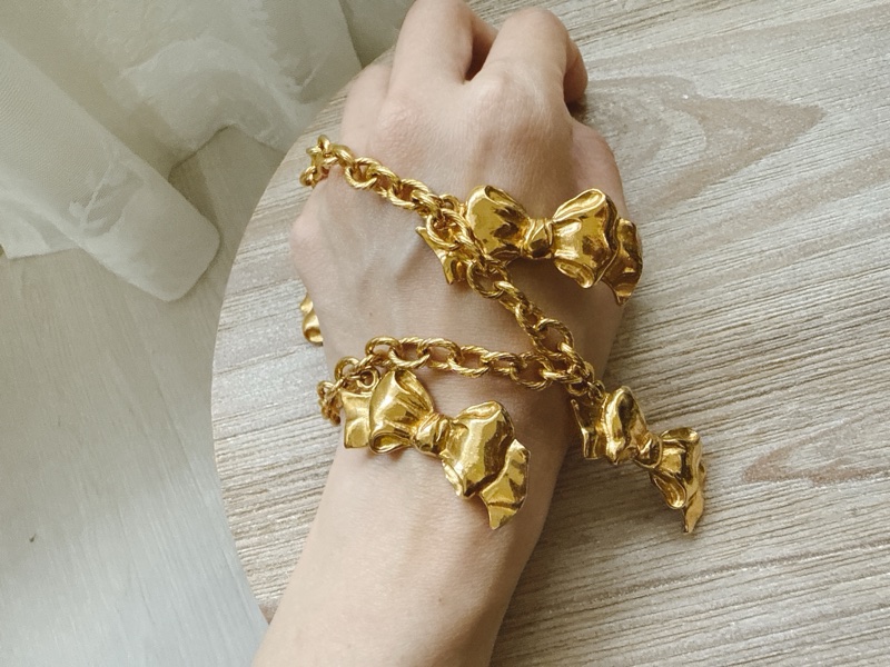 1990 vintage 古董 香奈兒 Chanel 鍍金 蝴蝶結 項鍊-15