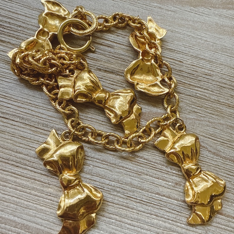 1990 vintage 古董 香奈兒 Chanel 鍍金 蝴蝶結 項鍊-25