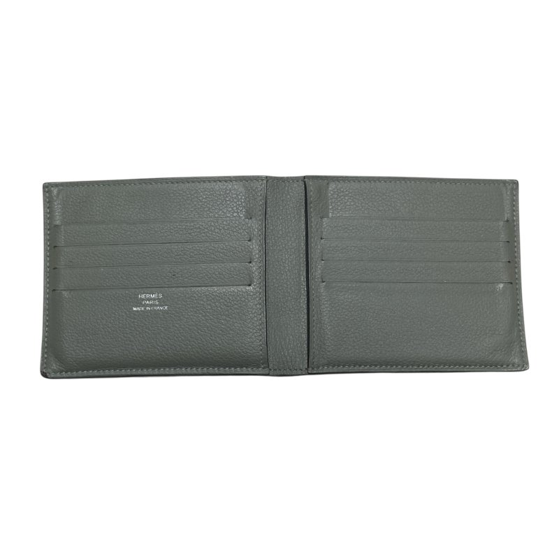 HERMES 愛馬仕 Citizen Twill Compact 絲巾短夾 皮革 絲綢 短夾 灰色-7