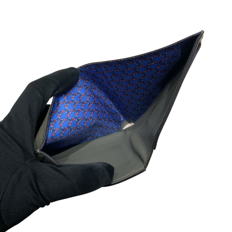 HERMES 愛馬仕 Citizen Twill Compact 絲巾短夾 皮革 絲綢 短夾 灰色-8