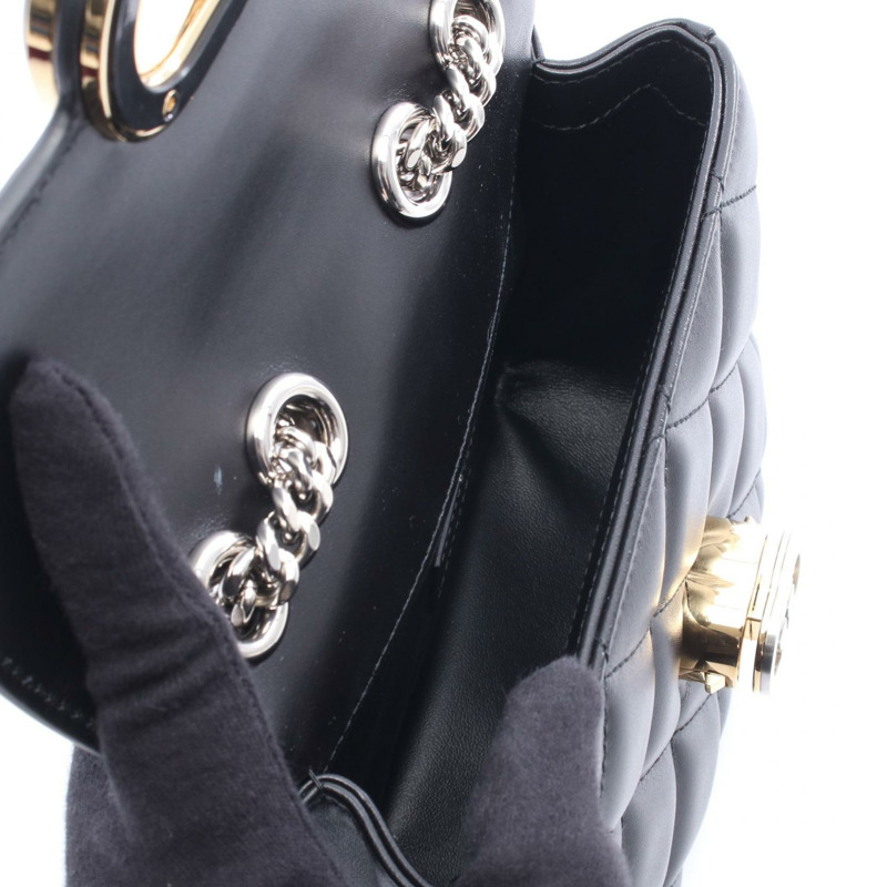 GUCCI Deco Mini Interlocking G 鏈條單肩包 741457 黑色皮革 二手-2