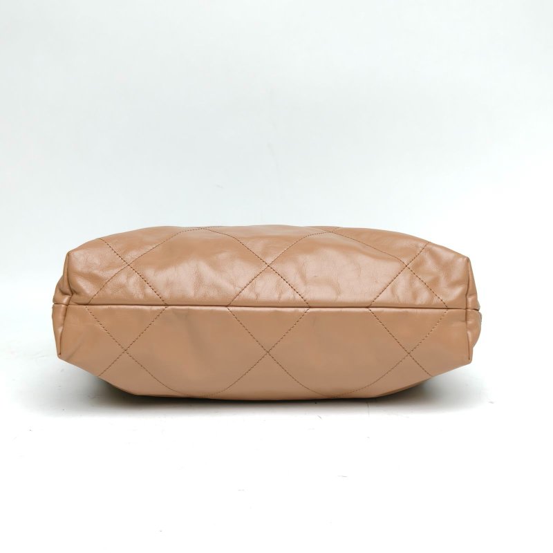 CHANEL 22BagTote托特包小號奶茶色牛皮晶片金扣肩背包-4