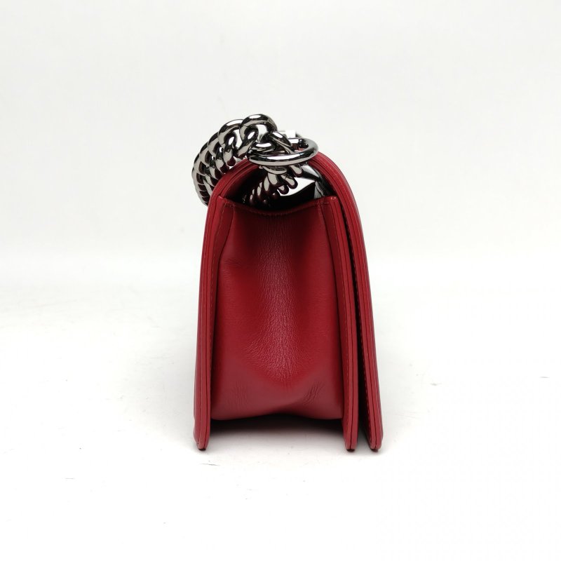 CHANEL Leboy中號25紅色牛皮20開銀扣細V紋肩背包-3