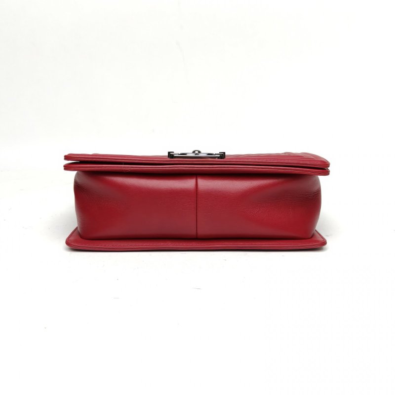 CHANEL Leboy中號25紅色牛皮20開銀扣細V紋肩背包-4