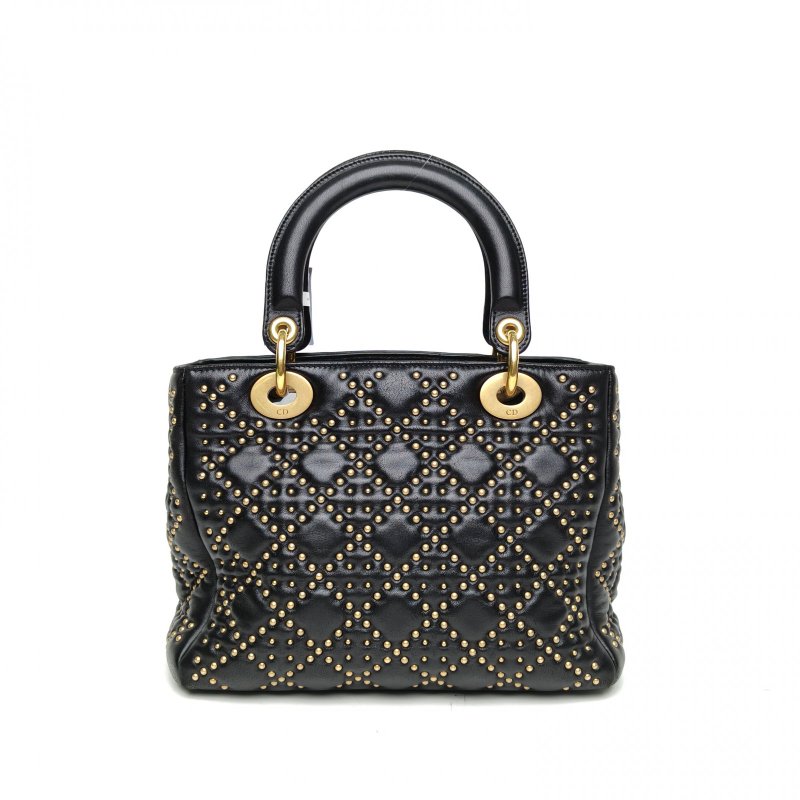 DIOR Lady戴妃包五格黑色羊皮金扣2017鉚釘肩背包-2