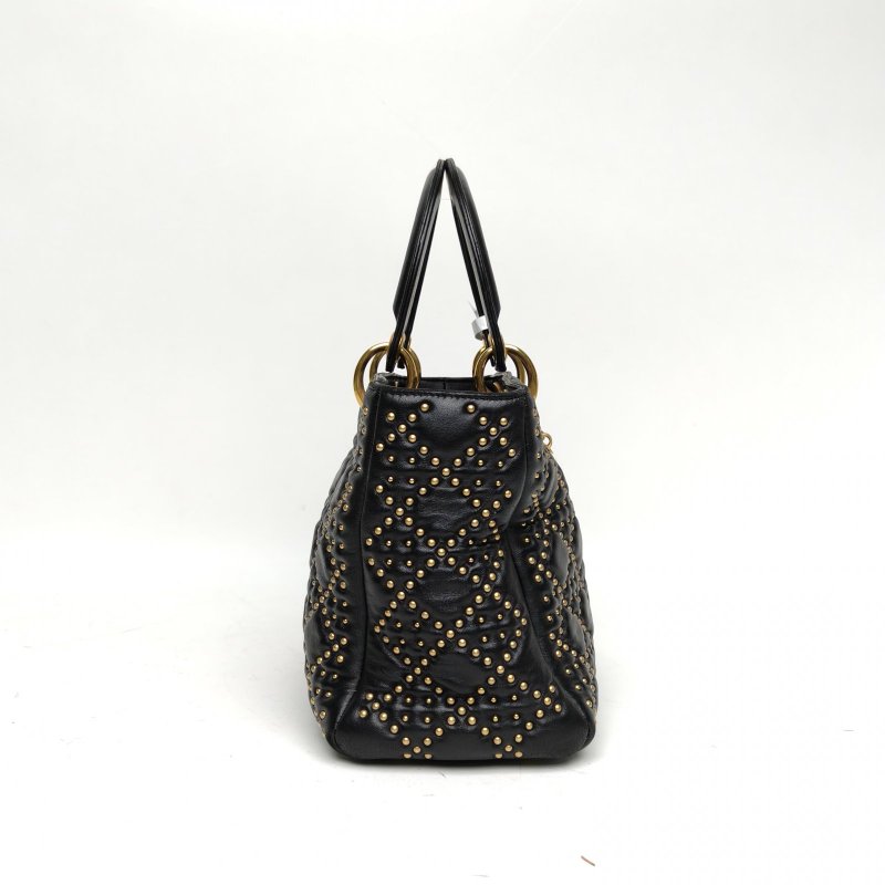 DIOR Lady戴妃包五格黑色羊皮金扣2017鉚釘肩背包-3