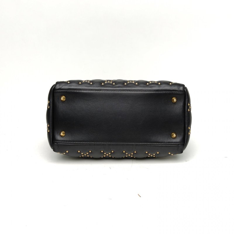 DIOR Lady戴妃包五格黑色羊皮金扣2017鉚釘肩背包-4