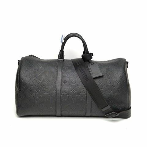 LOUIS VUITTON KEEPALL50配肩帶黑色牛皮晶片肩背包