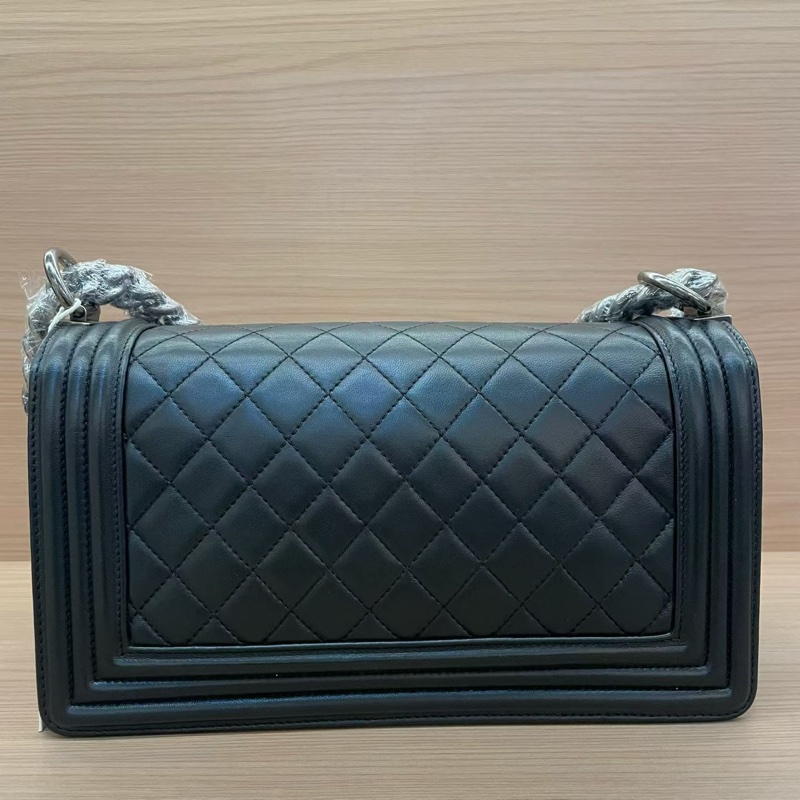 Chanel香奈儿黑银牛皮Leboy中號 2013年 17開 單肩斜挎鏈條包 有塵袋 無卡無盒子 尺寸底長25*高18*寬8*-1