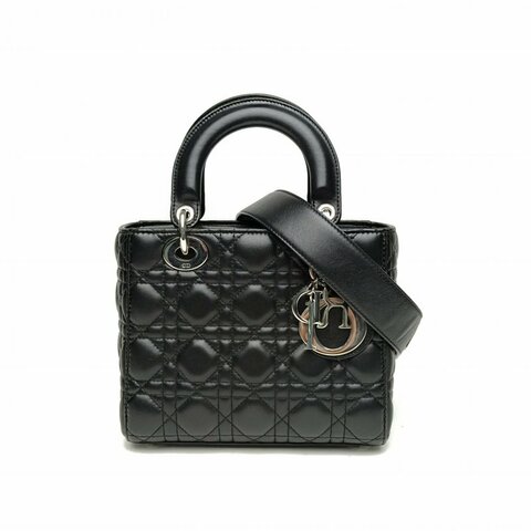 DIOR Lady戴妃包四格徽章黑色羊皮銀扣2017肩背包