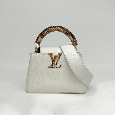 LOUIS VUITTON CapucinesMini21拼白色牛皮/蛇皮金扣晶片肩背包