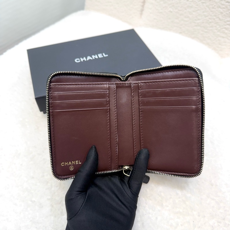 香奈兒多用短夾Chanel黑金荔枝皮大ㄇ拉對開短夾AP4652-4