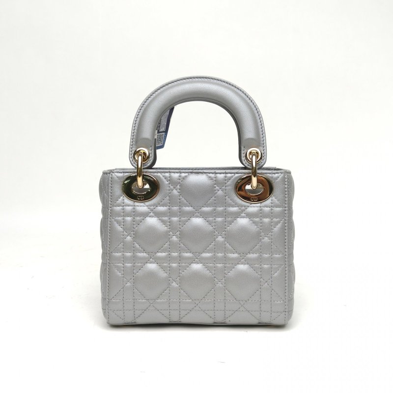 DIOR Lady戴妃包三格灰色羊皮金扣2018肩背包-2