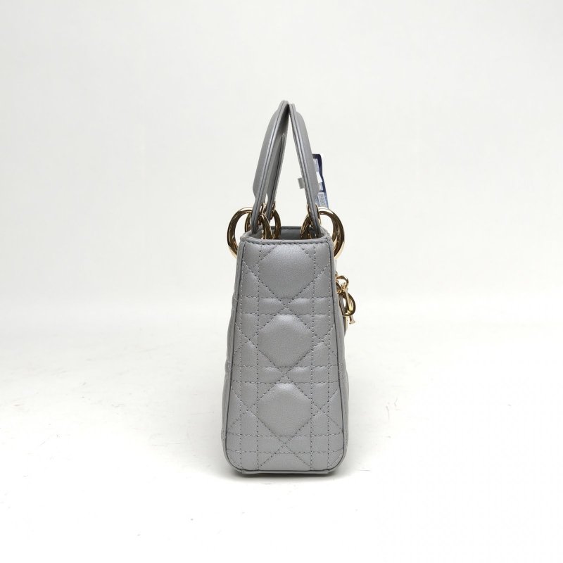 DIOR Lady戴妃包三格灰色羊皮金扣2018肩背包-3
