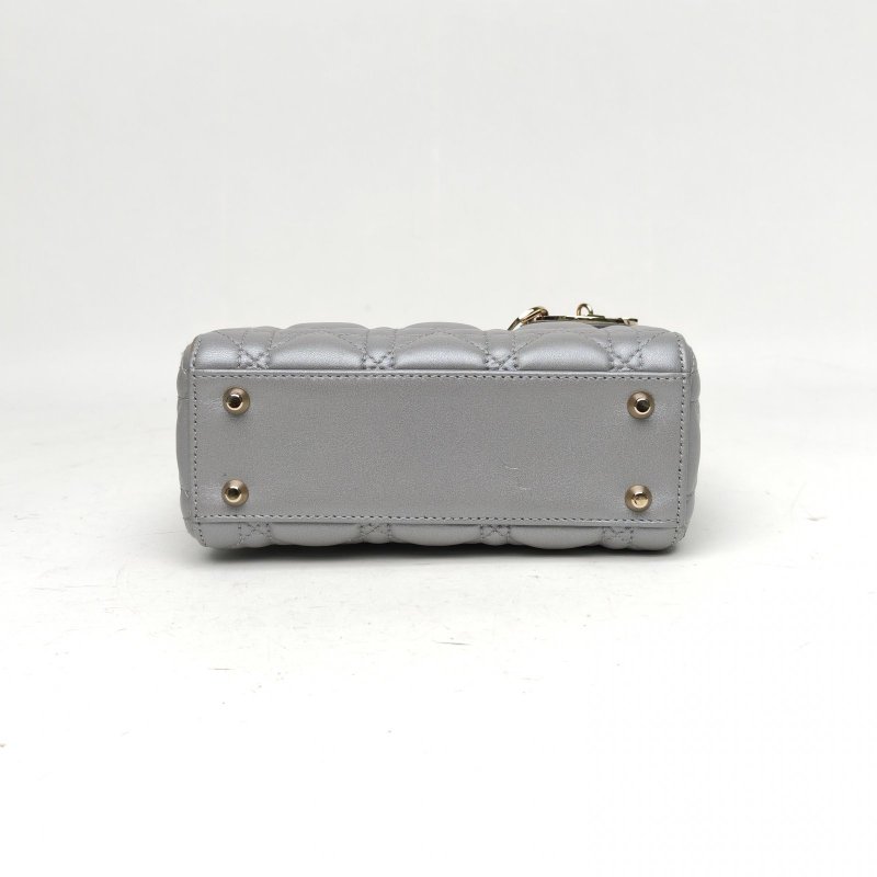 DIOR Lady戴妃包三格灰色羊皮金扣2018肩背包-4
