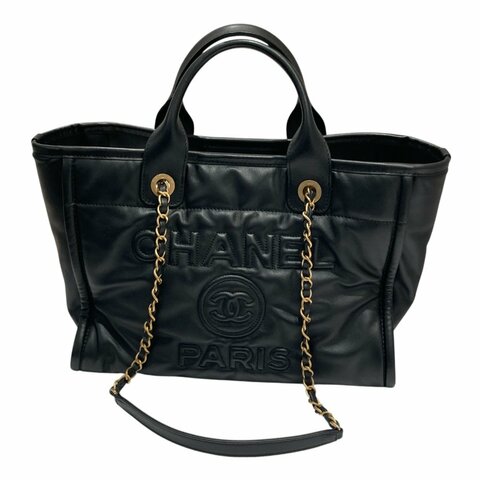 CHANEL 香奈兒 AS3257 Deauville Tote 小牛皮 托特包 黑色 金釦