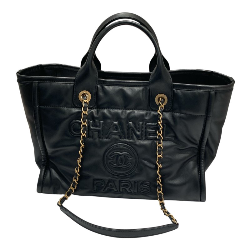 CHANEL 香奈兒 AS3257 Deauville Tote 小牛皮 托特包 黑色 金釦-0