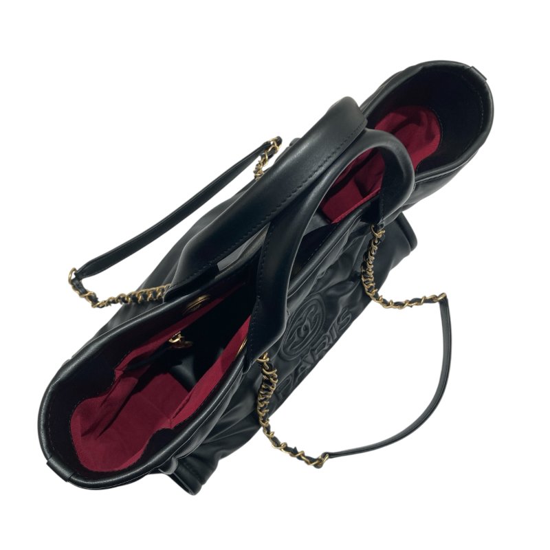 CHANEL 香奈兒 AS3257 Deauville Tote 小牛皮 托特包 黑色 金釦-5