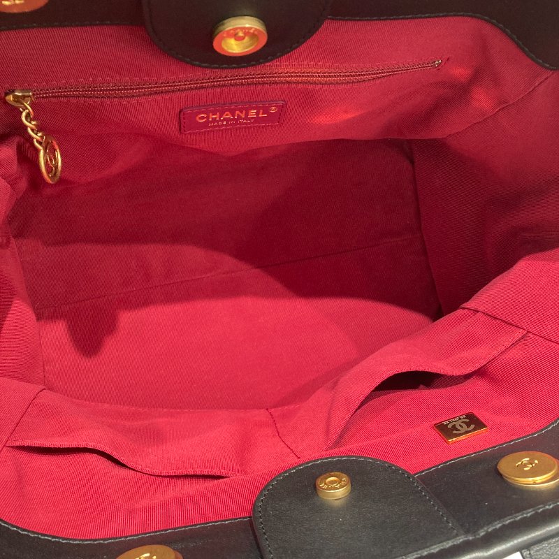 CHANEL 香奈兒 AS3257 Deauville Tote 小牛皮 托特包 黑色 金釦-6