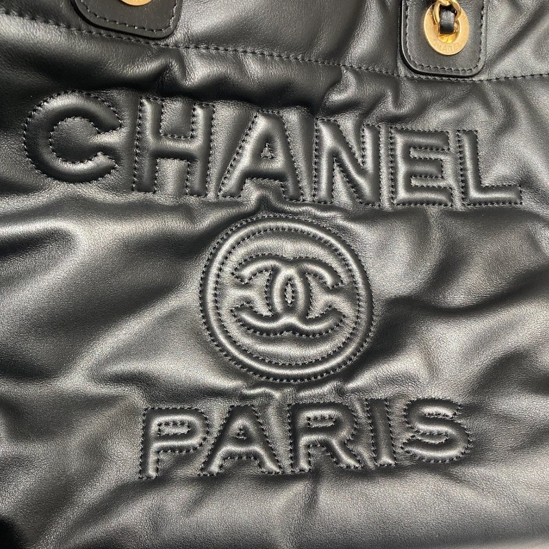 CHANEL 香奈兒 AS3257 Deauville Tote 小牛皮 托特包 黑色 金釦-12