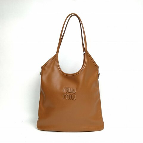 MIU MIU IVYTote托特包35棕色牛皮金扣肩背包