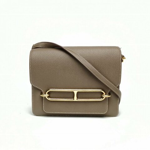 HERMES Roulis豬鼻子23大象灰TC皮Z刻金扣肩背包