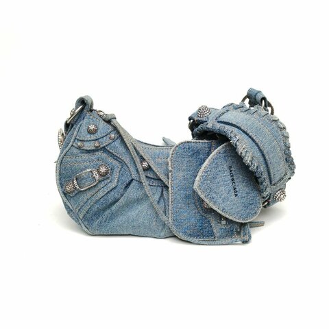 BALENCIAGA LeCagole機車月牙包*s牛仔藍肩背包