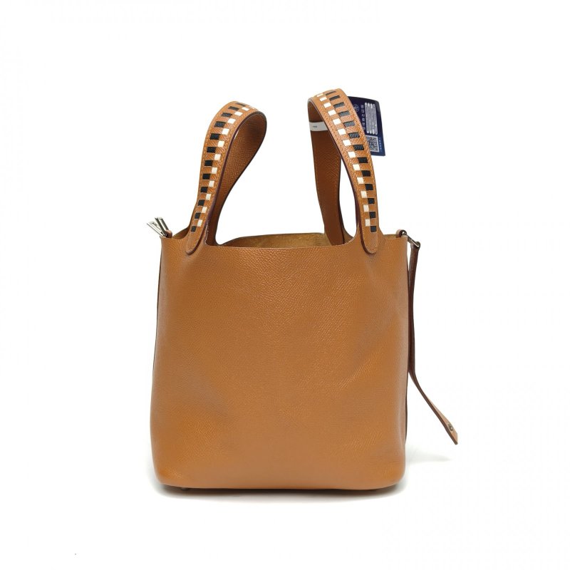 HERMES Picotin菜籃子18金棕色Epsom皮C刻銀扣肩背包-1