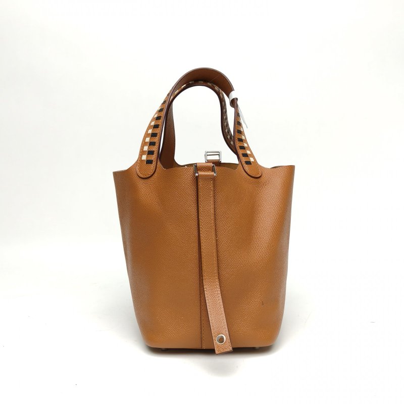 HERMES Picotin菜籃子18金棕色Epsom皮C刻銀扣肩背包-2