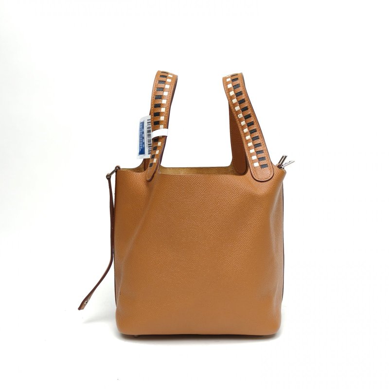 HERMES Picotin菜籃子18金棕色Epsom皮C刻銀扣肩背包-3