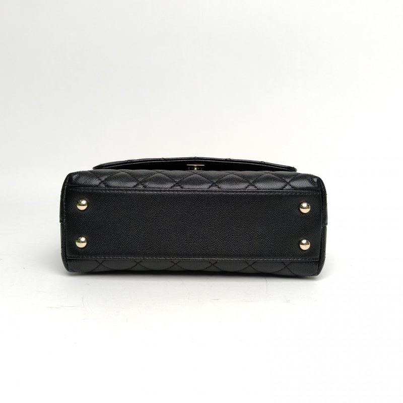 CHANEL CocoHandle小號黑色荔枝牛皮晶片蜥蜴壓紋手柄肩背包-4