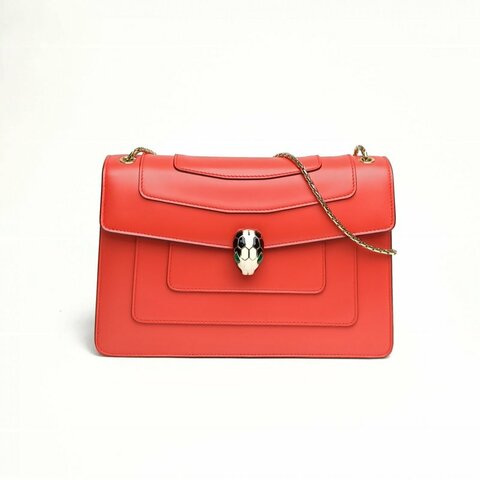 BVLGARI SerpentiForever風琴蛇頭包橫版紅色牛皮肩背包