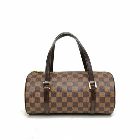 LOUIS VUITTON 中古圓筒包30棕色棋盤格PVC2003肩背包