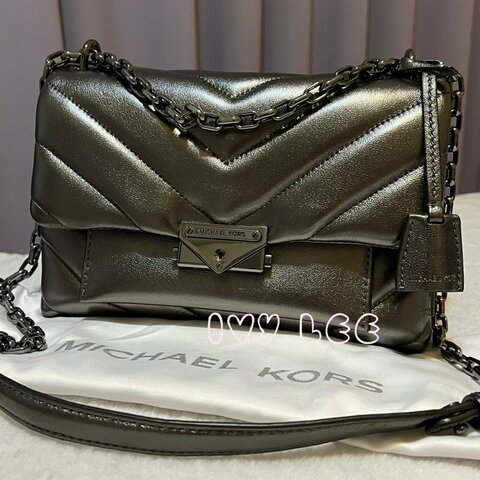 MICHAEL KORS 30H9UOEL6K Cece V形 山行紋路絎縫金屬皮革 斜背包 肩背包 鍊帶包 二手精品 Michael Kors 《夫妻的世界》韓素希同款